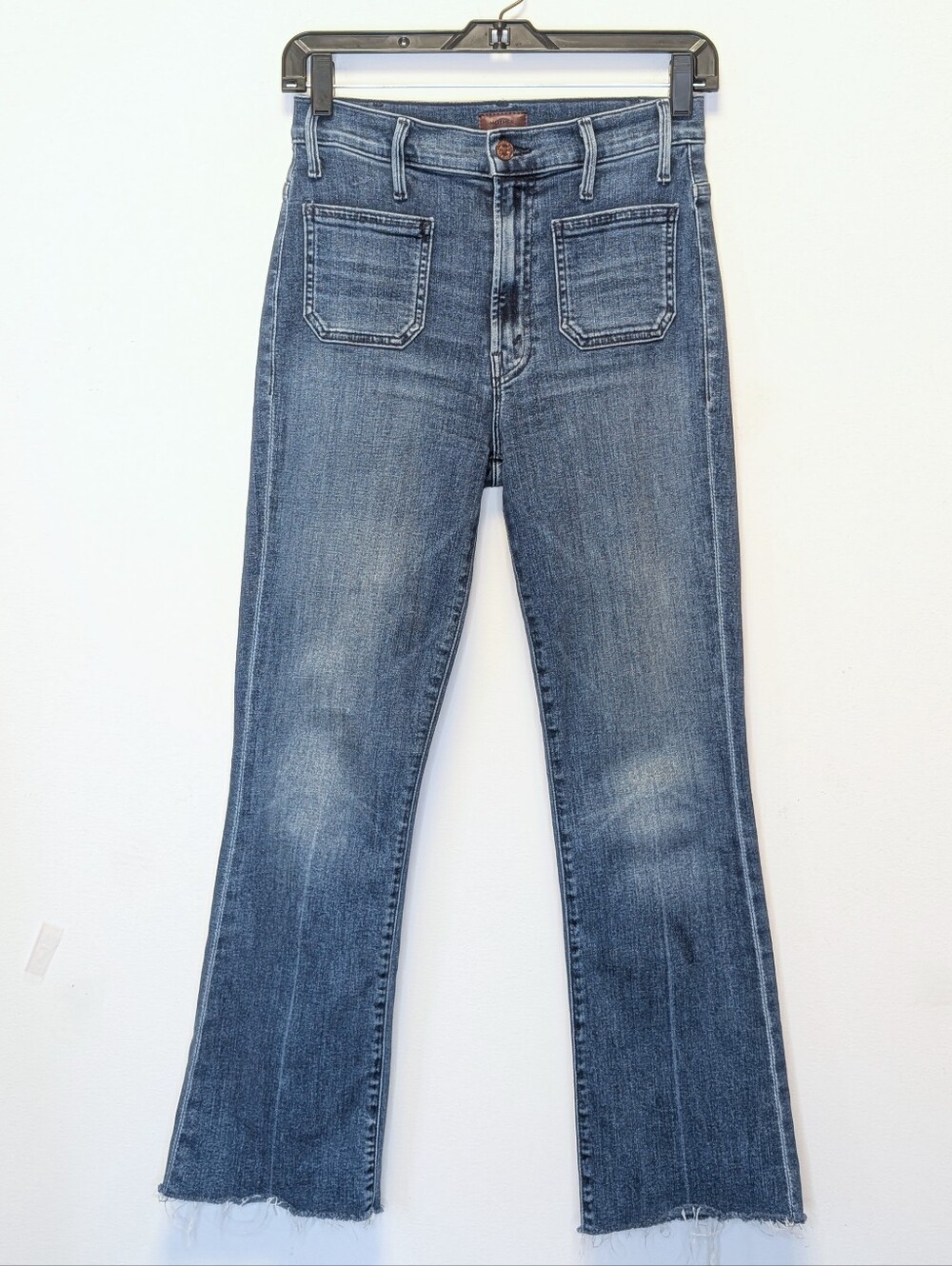 MOTHER‎ Hustler Patch Pocket Hi Rise Kick Flare Jeans Ankle Fray 25
